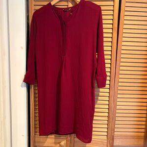 Massimo Dutti Burgundy Sheer Shift Dress Lined Dolman Sleeves Small Evening